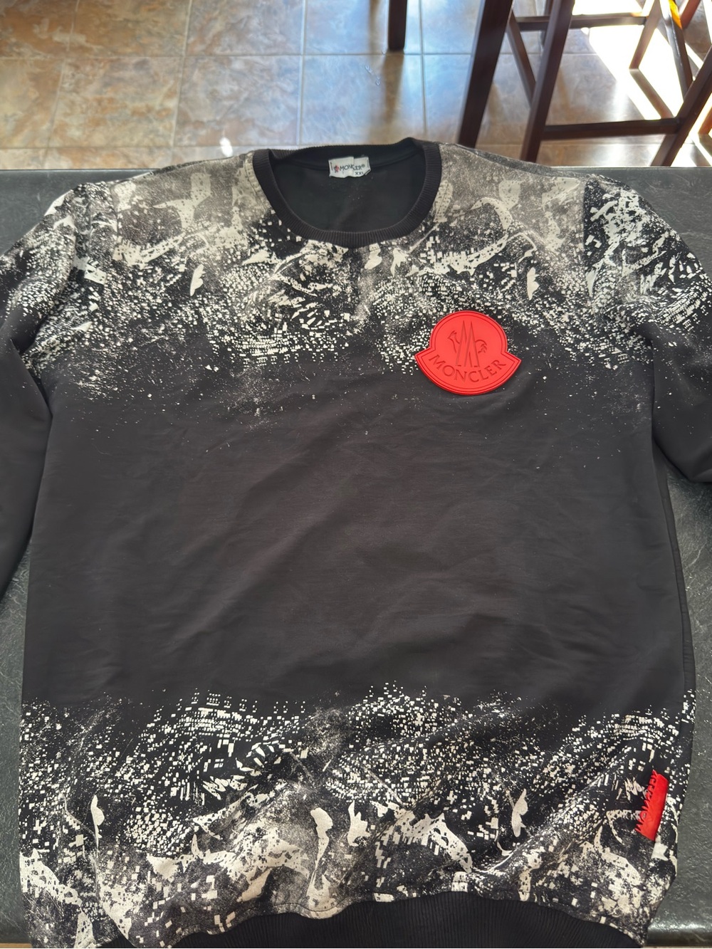 Moncler Black Crewneck Sweater with Red Logo Patch